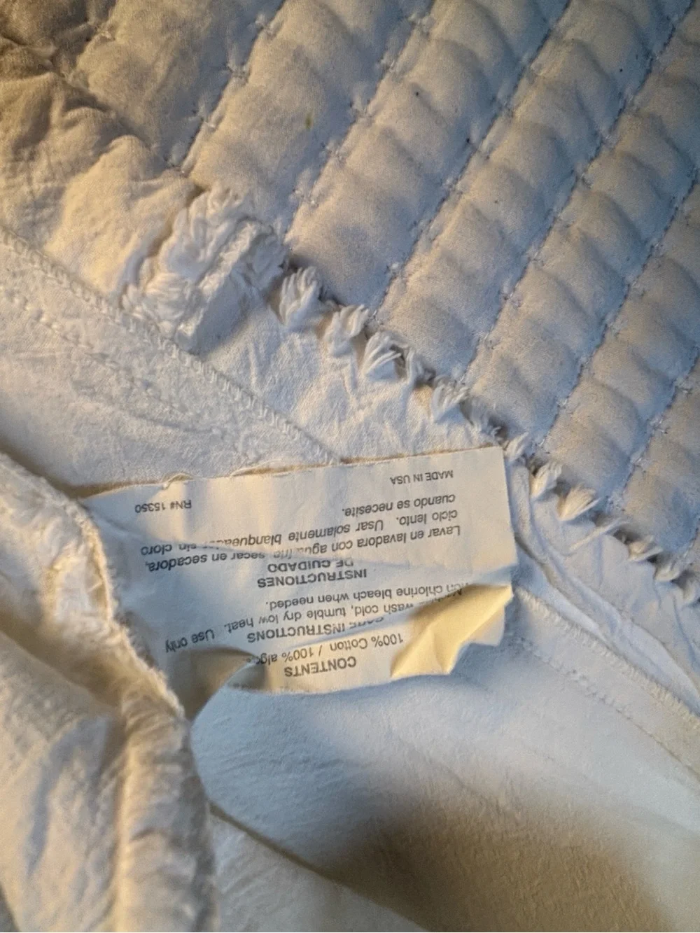 Vintage White Cotton Chenille Pillow Shams Floral Textured Fringe USA (Set of 2)
